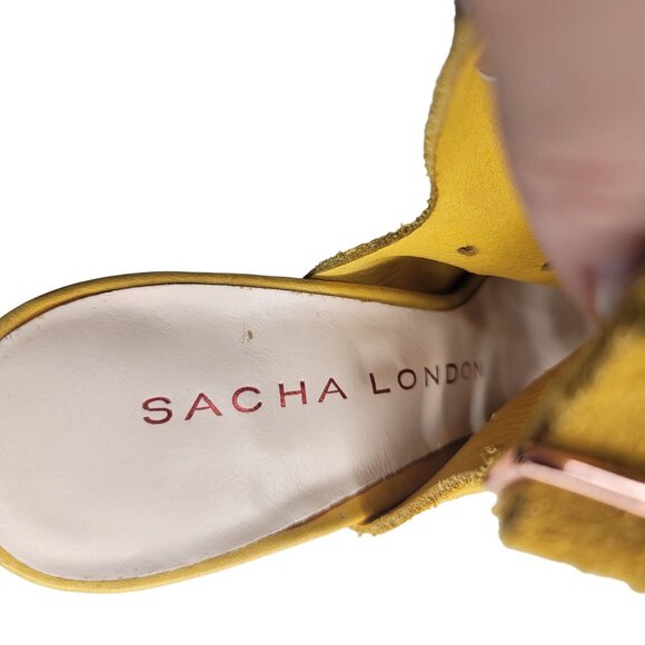 Sacha London Mustard Yellow Suede Leather Upper Slingback Heeled Sandals With Cu - Picture 3 of 11